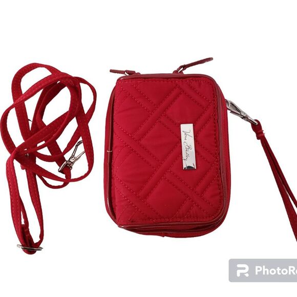 Vera Bradley Handbags - Vera Bradley Dark Red Quilted Wristlet With Crossbody Strap Solid Microfiber